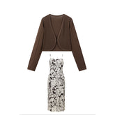Women's Printed Dress & Cardigan Set